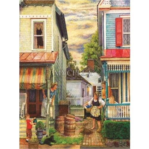 Porch Gossip 5D DIY Diamond Painting Cross Stitch Cartoon People Needlework Full Diamond Embroidery Home Decor Mosaic Paintings