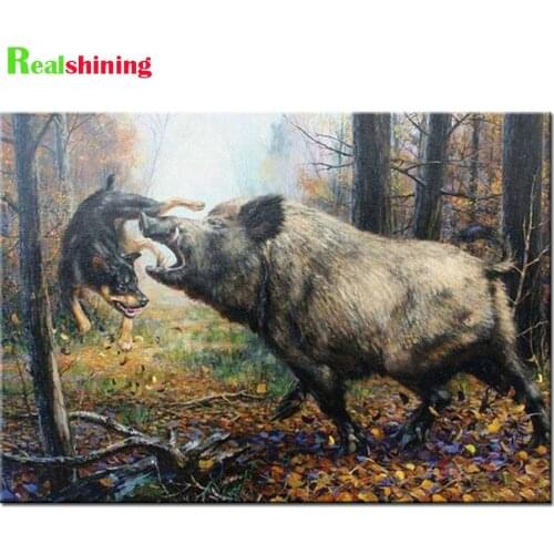 5D DIY Square round Diamond Painting Best selling animal art, wild boar, hunting sale Cross Stitch Diamond Embroidery N2004