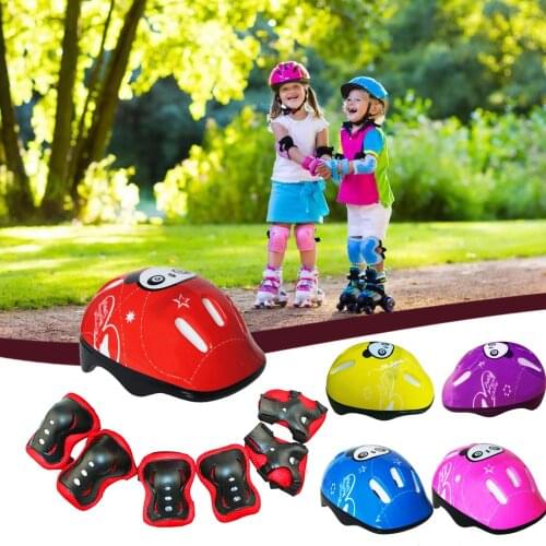 7pcs Childrens Protective Gear Set Skating Helmet Knee Pads Elbow Pad Wrist Hand Protector For Kids Cycling Roller Rock #T2G