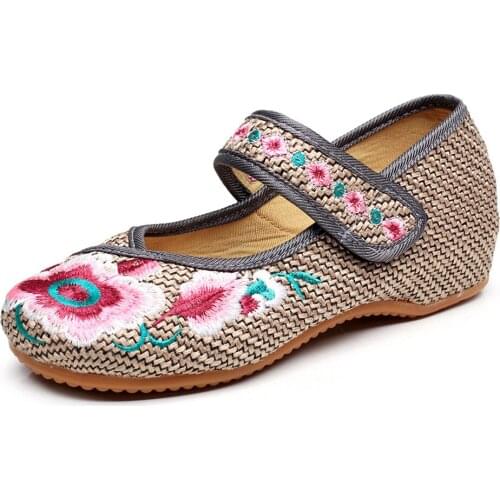 YourSeason Handmade Retro Ladies Embroidered Ballet Flats Old Peking Casual Cotton Driving Flat Shoes Plus Size 34-43