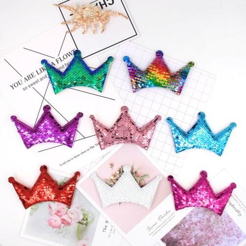 6pcs 14X8.5CM Glitter Paillette Sequin Crow Padded Patches Appliques For Clothes Sewing Supplies DIY Hair Bow Decoration
