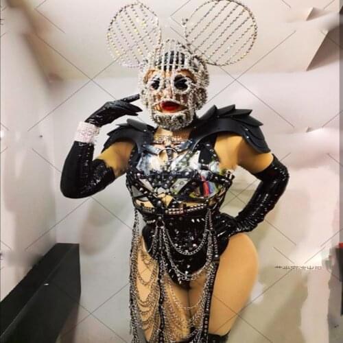 Future clothes sexy party girl women stage dance wear Bar masked Mickey cosplay hollow armor version chain costume