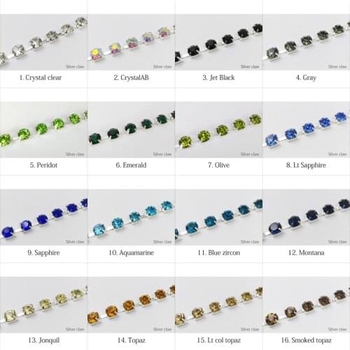 Large size SS28 Crystal Rhinestones chains 3Yards 26 colors Crystals Silver chain for garment bags