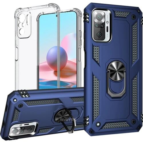 Redmi Note 10 Note10 Pro Case Armor Transparent Shockproof Ring Stand Cover For Xiaomi Redmi Note 10 Note10 10s 10 S Pro Max