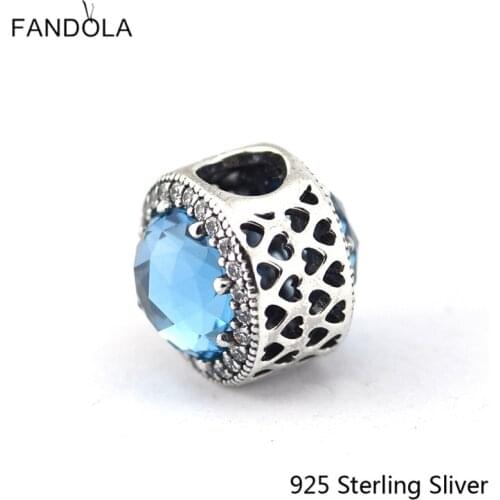 CKK 925 Sterling Silver Jewelry Radiant Hearts, Sky Blue Crystal Charms Beads Fits Bracelets For Jewelry Making