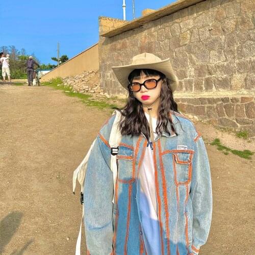 Girls Jeans Jacket Vintage COTTON Casual Solid Spring Autumn Fashion Outerwear Coats Jackets Full Turn-down Collar Women Coat