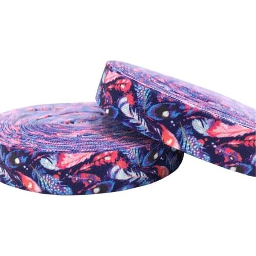 16mm fold over elastic ribbon 5/8" Colored feather printed 10 yards Hair ring DIY handmade sewing clothing accessories band