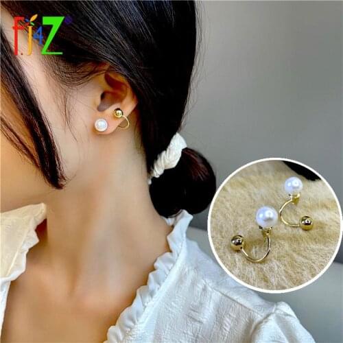 F.J4Z Womens Trend Earrings 2021 Fashion Golden Bead Twisted Back Simulated Pearl Statement Earring stadniny kolczyki
