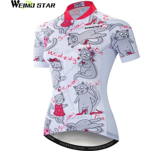Weimostar Cat Girls Cycling Jersey Shirt Summer Short Sleeve Mountain Bike Jersey Quick Dry Bicycle Wear Clothes Camisa Ciclismo