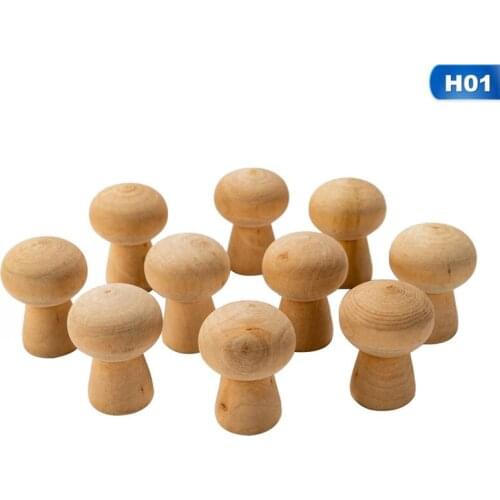 10PCS Smooth Natural Wood Color Wooden Toy Mushroom Head Childrens Educational Painted Toys Arts Painting Ornament DIY Crafts