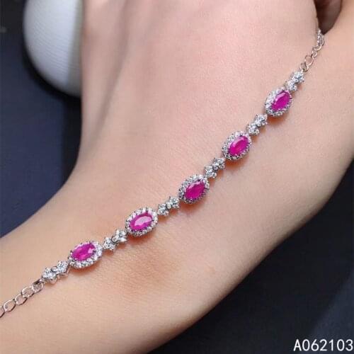KJJEAXCMY fine jewelry 925 sterling silver inlaid natural Pink Ruby womens popular simple gem bracelet support detection