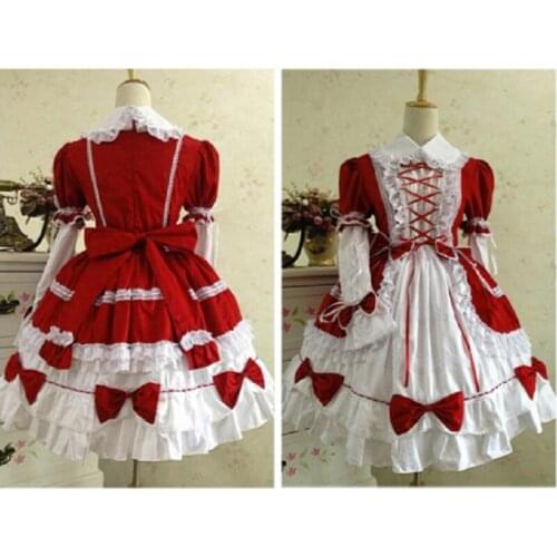 Red and white cotton sissy baby maid mini dress