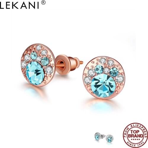 LEKANI Round Stud Earrings Shine Czech Drill Rose Gold And White Earring For Women Anniversary Fashion Jewelry New Listing