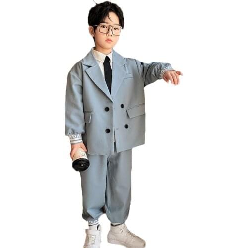 Teenager Boys Summer Formal Suit Jacket+Pants 2PCS Clothing Set Kindergarten Kids Performance Dress Children Chorus Costume