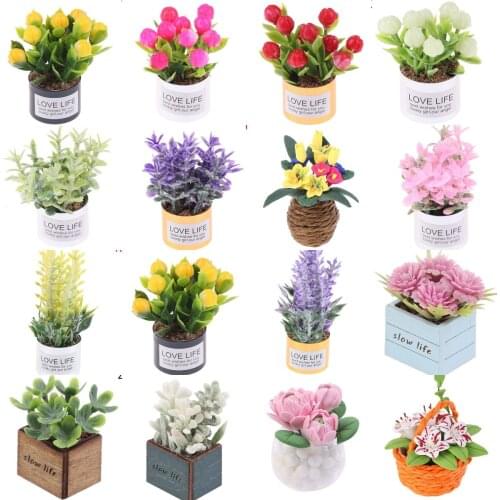 Mini Flower Potted For Green Plant In Pot Simulation Plants 1:12 Dollhouse Miniature Doll House Furniture Home Decoration