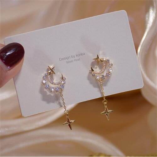 Fashion star moon tassel womens earrings creative design luxury jewelry high quality micro-inlaid zircon wedding Wholesale