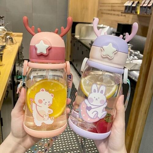 Cartoon Plastic Cup Straw Cup High Temperature Resistant Drop Resistant Portable Outdoor Shatter Proof Kettle Water cup