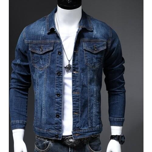 Mens Fashion Skinny Denim Jacket Classic Design Scratch Washed Blue Slim fit Short Casual Spring Autumn Coat Male Brand Clothes