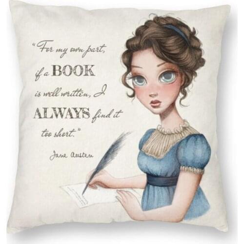 Jane Austen Writing Book Cushion Cover 45x45cm Home Decorative Printing Writer Novel Throw Pillow for Sofa Double-sided