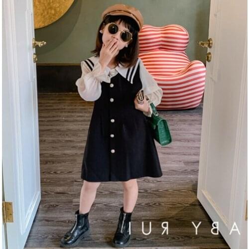 Mihkalev PrePPy Style Baby Girl Single breasted Autumn Dresses For Kids Clothes Girls A-line Dress Children Party Clothing