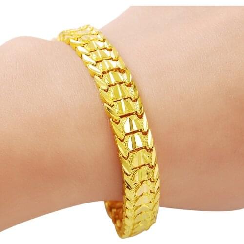 Genuine 24K Gold Bracelet 8MM Sideways Cuban Bracelet Womens & Mens Jewelry Gifts