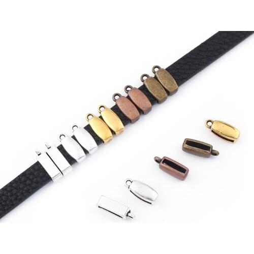 20pcs Gold/Bronze/Silver Color Flat charms Holder Bail Slider Spacers 10x2mm For 5mm 10mm flat Leather Cord Bracelet Findings