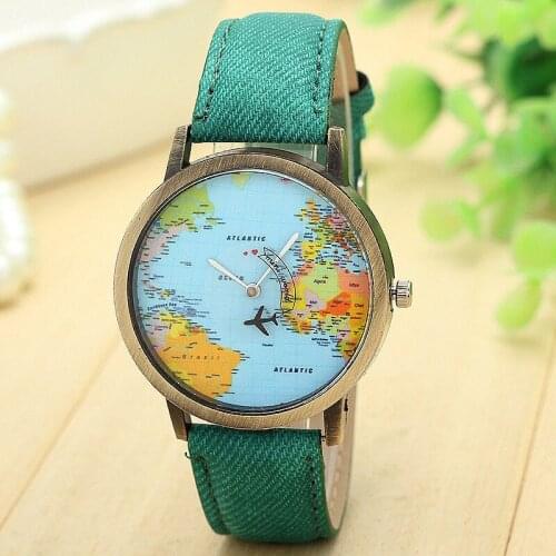 Pop Sale Mini World Vogue Quartz Watch Men Unisex Map Airplane Travel Around The World Women Leather Dress Wrist Watches #YL5