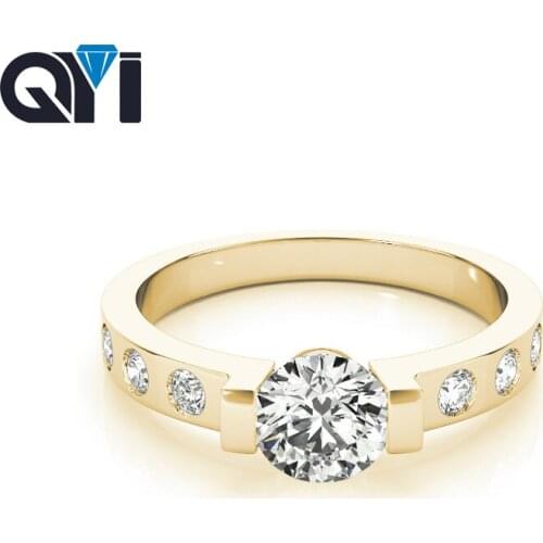 QYI 14k Yellow gold Solitaire Wedding Engagement Rings For Women 0.8ct Round Cut Simulated Diamond Rings