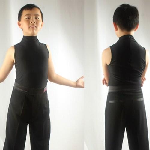 Boys Latin Dancing Shirts Summer Black Vest Children Salsa Tango Cha Cha Rumba Samba Dance Top Kids Practice Show Wear DNV11878