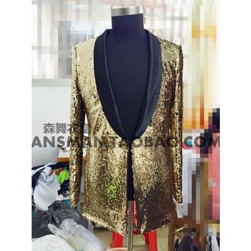 S-5xl ! 2020 Mens New Fashion Slim Dj Singer Bigbang Golden Sequins Blazer Suit Costumes Men Clothing Formal Dress