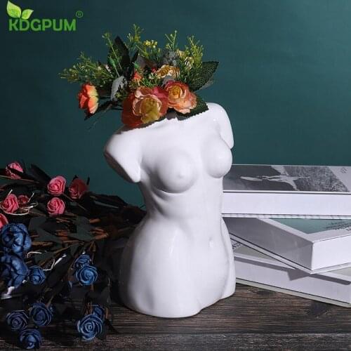 Nordic Portrait Ceramic Sculpture Decoration Nude Female Sculpture Floral Vase Hobby Vase Planter Gardening Decoration Supplies