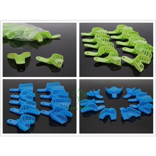 Dental Autoclavable Plastic Impression Blue And Green Trays 19Pcs