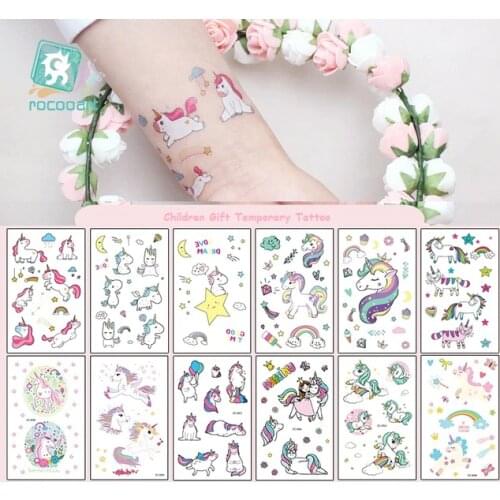 Rocooart Cartoon Unicorn Tattoo For Kid Cute Fake Taty Children Tatouage Temporaire Body Art Waterproof Temporary Tattoo Sticker