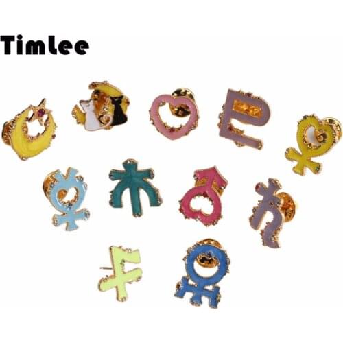 Timlee X056 BD Cartoon Cute Heart Symbol Moon Cat Brooch Pins,Fashion Jewelry Wholesale