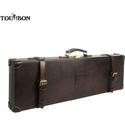 Tourbon Universal Hunting Gun Case Hard Shotgun Storage Genuine Leather Rifle Carrier with Lock Shooting Gun Accessories