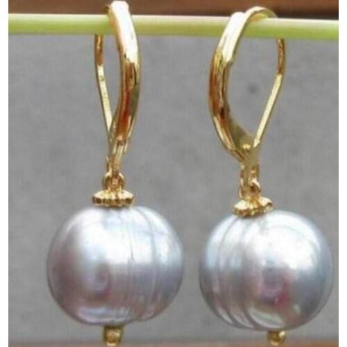 Jewelry Free Shipping huge AAA 10-11mm White Baroque Pearl Earrings 14K/20 YELLOW HOOK