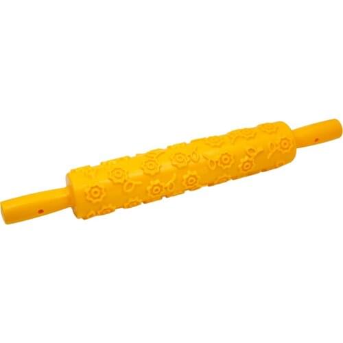 Daisy Flower Patterned Yellow Plastic Rolling Pin Roller for Fondant Ceramic Decorating