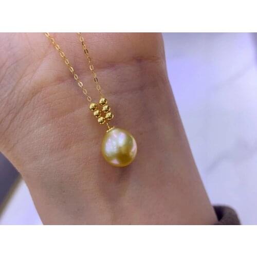 18K Gold AU750 Metal 10-11mm Big Size Real Gold Southsea Pearl Necklace Jewelry Nice Party Wedding Gift