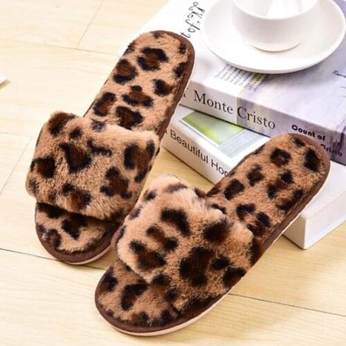 Women slippers Leopard Print Plush Indoor Slippers women shoes Home Cotton Bedroom Shoes Winter Warm Soft Flip Flop sy429