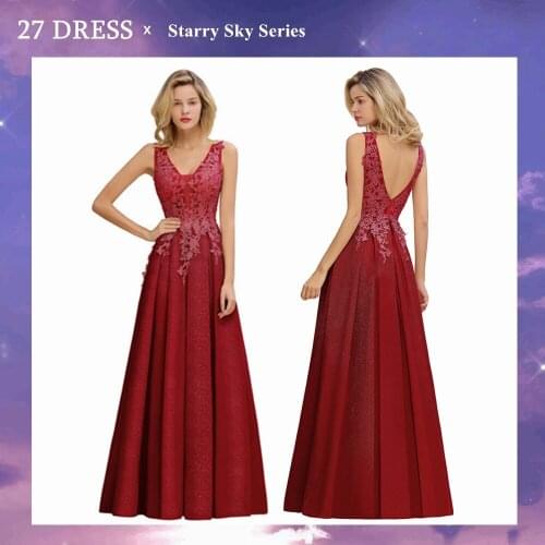 Christmas Red Lace Long Evening Dress Vestido de Festa Sexy Deep V-neck Appliques Party Prom Bling Gowns Robe de Soiree Longue