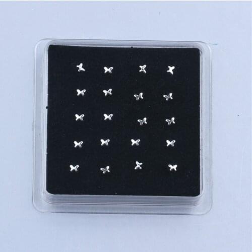 20PCS/Box Silver Color For Women Butterfly Shape Nose Ring Pin Rings Nose Stud Piercing Body Puncture Jewelry Ball Pin End Girl