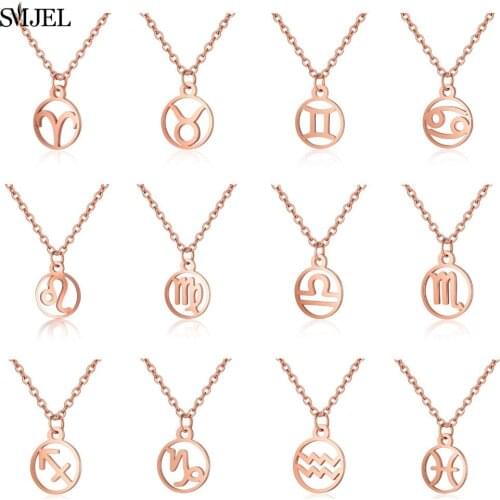 SMJEL Stainless Steel Star Zodiac Necklaces Pendants for Women Rose Gold 12 Constellation Necklace Choker Jewelry Unique Gifts