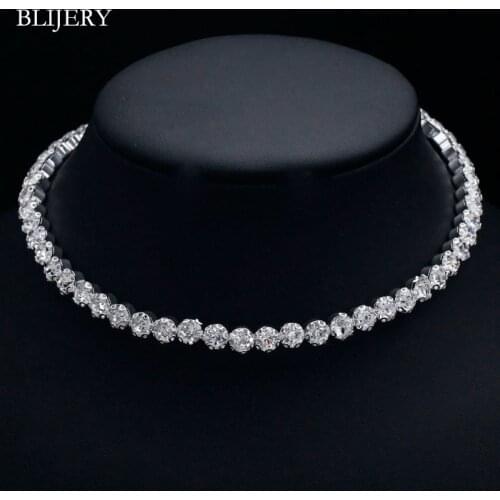 BLIJERY Fashion Diamante Crystal Rhinestone Choker Necklace for Women Silver Color Chokers Bridal Wedding Jewelry Femme Collier