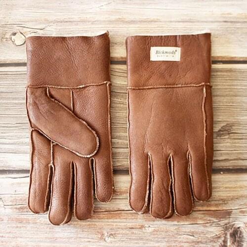 Winter Warm Sheepskin Fur Gloves Men Thickened Outdoor Motorcycle Riding Windproof and Cold-Proof Leather Points Wool