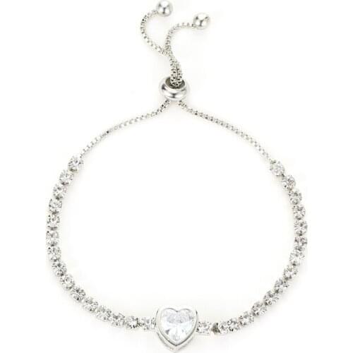 Golden Rose Gold Silver Plated Round Heart Rhinestone Zircon Copper Alloy Chain Beads Bracelets for Women