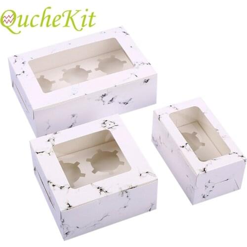 10pcs Marbling Paper Cake Box With Window Packing 2/4/6 Cups Muffin Cupcake Box Wedding Birthday Baby Shower Gift Box Cookie Bag