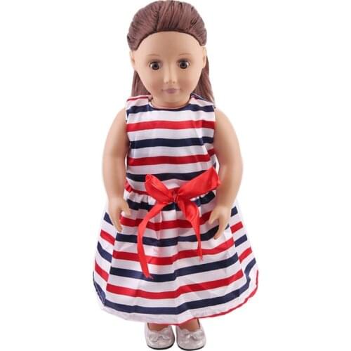 18 Inch American Doll Girls Red Blue Stripes Princess Dress Newborn Baby Toys Accessories Fit 40-43 Cm Boy Dolls Gift c150