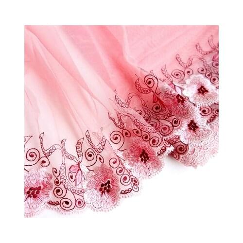 2Yards Skin Pink Embroidered Lace Trim Mesh Tulle Lingerie Bra Underwear Dolls Dress Sewing Sofa Curtain Fabrics