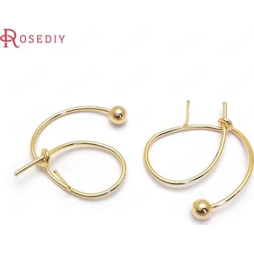 36064)6PCS 25x25MM 24K Gold Color Brass Twisted Wire Earrings Loop Stud Earrings High Quality Diy Jewelry Findings Accessories