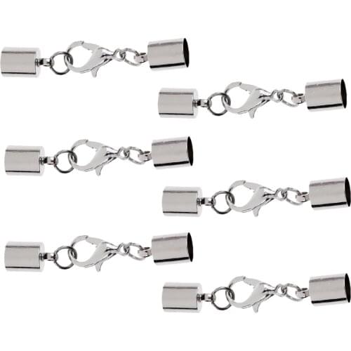 6 Pieces Stainless Steel Cord End Caps Lobster Clasps Jewelry Findings Converter Connectors